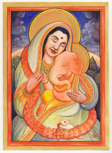 Shri-Ganesha-Gauri-Mata-Graham-Brown-medium-gouache