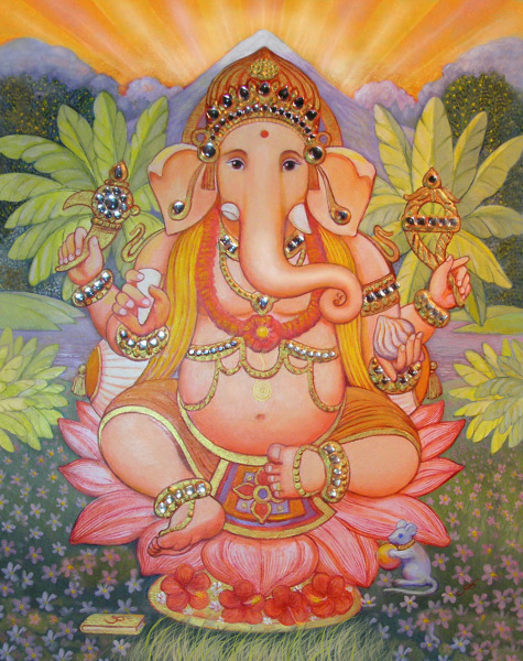 Shri-Ganesha-Graham-Brown-medium-gouache-and-applied-gems